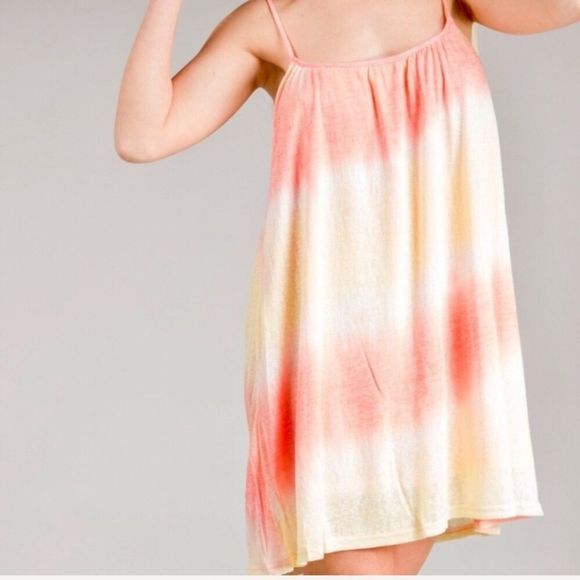 Pink Orange Yellow Tie Dye Sun Dress Fully Lined - Picture 9 of 10